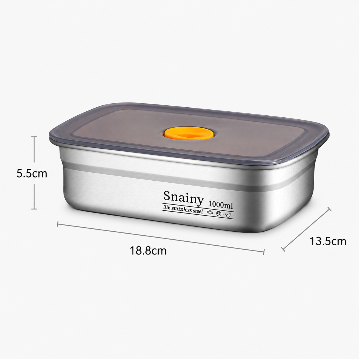 Contenitore sottovuoto in acciaio inox 316 – 1.000 ml (19 × 14 × 5,5 cm)