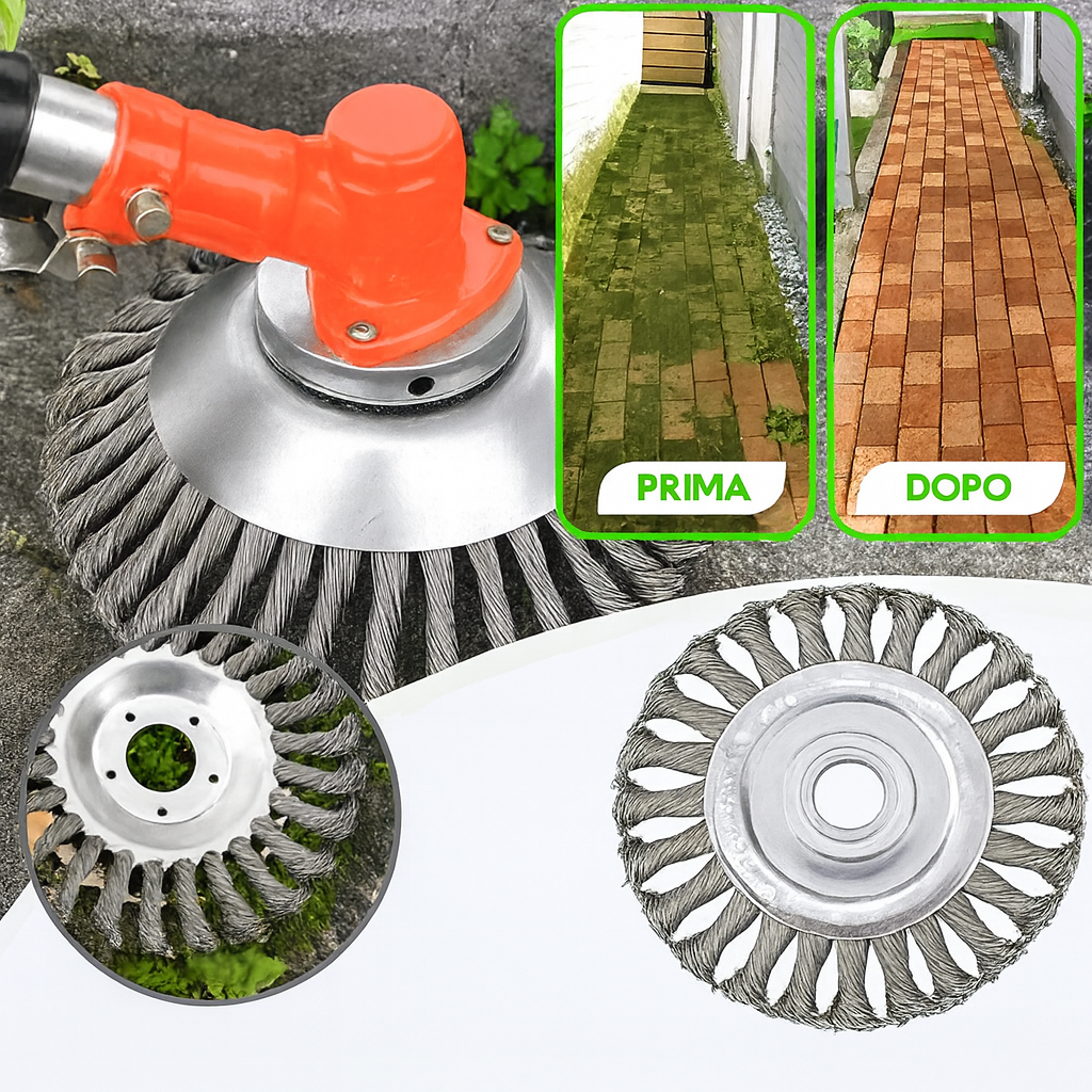 Lama da taglio per erba in filo d’acciaio super resistente a 360° (incluso kit di adattatori)