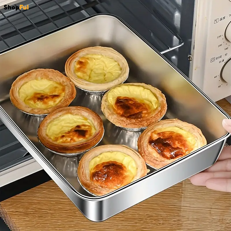 Contenitori per alimenti SUS304, vassoi rettangolari in acciaio inox con coperchi in gomma (22 x 15,5 x 6 cm)