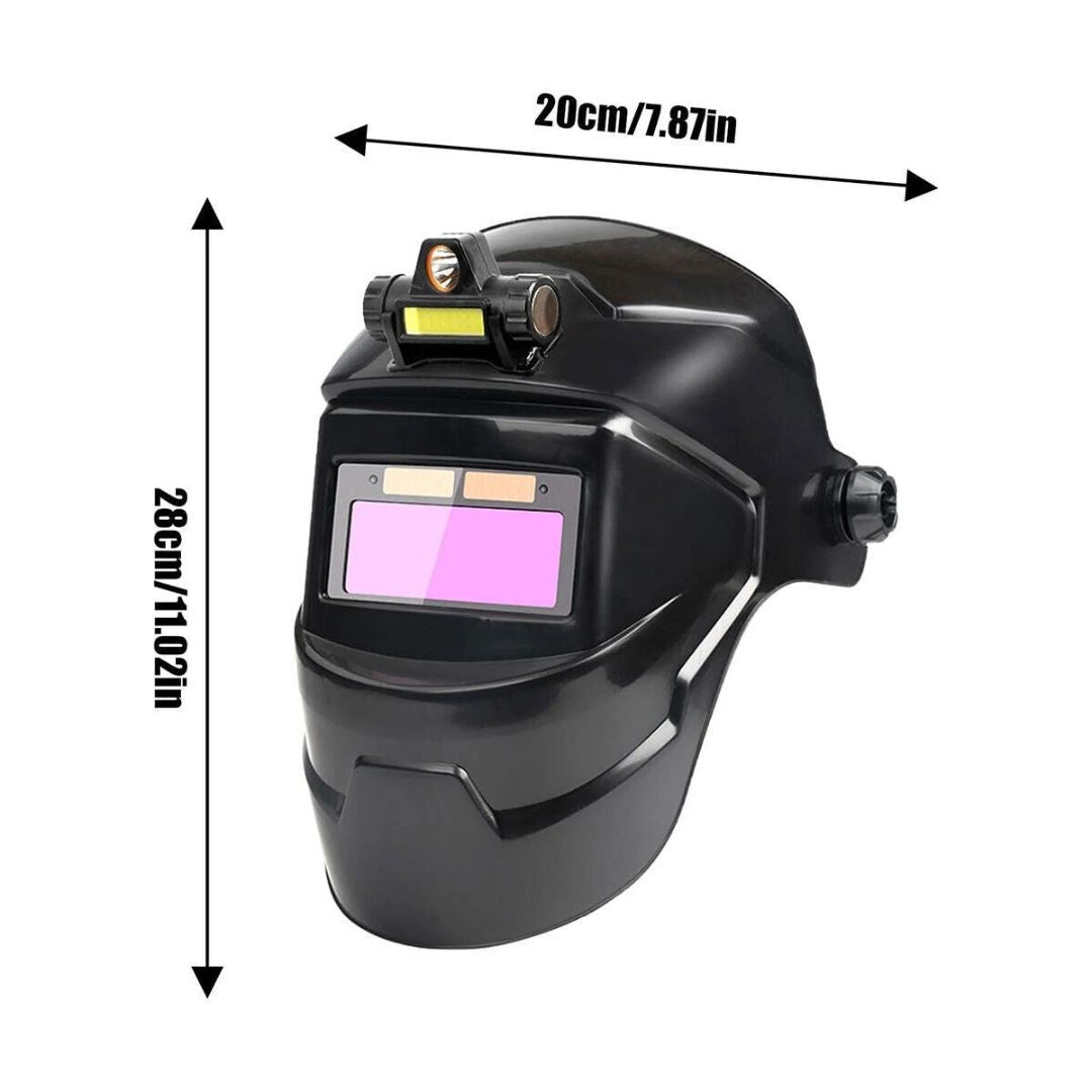 Maschera da saldatura automatica oscurante premium con luce LED, leggera da indossare, protezione totale per gli occhi