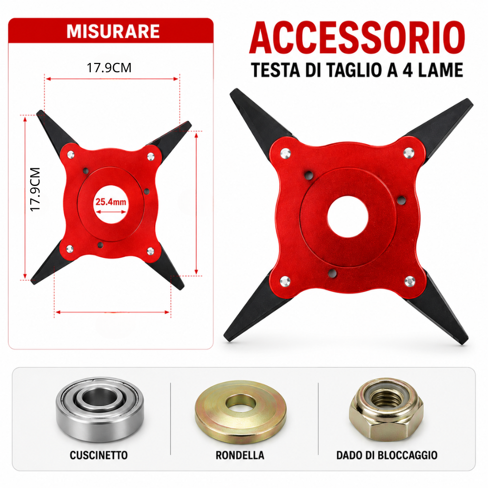 Lama per prato con 4 denti in acciaio (Accessori inclusi)