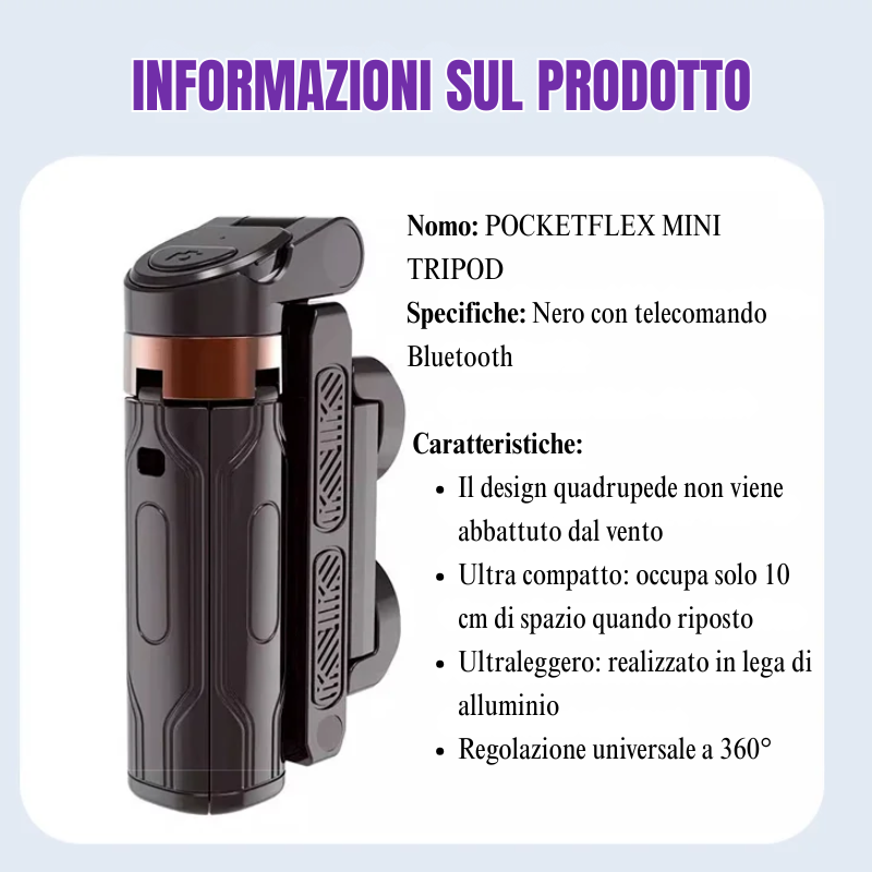 Pocketflex Mini Tripod 2025 📷 Treppiede e selfie stick 3 in 1 con telecomando Bluetooth per catturare momenti indimenticabili