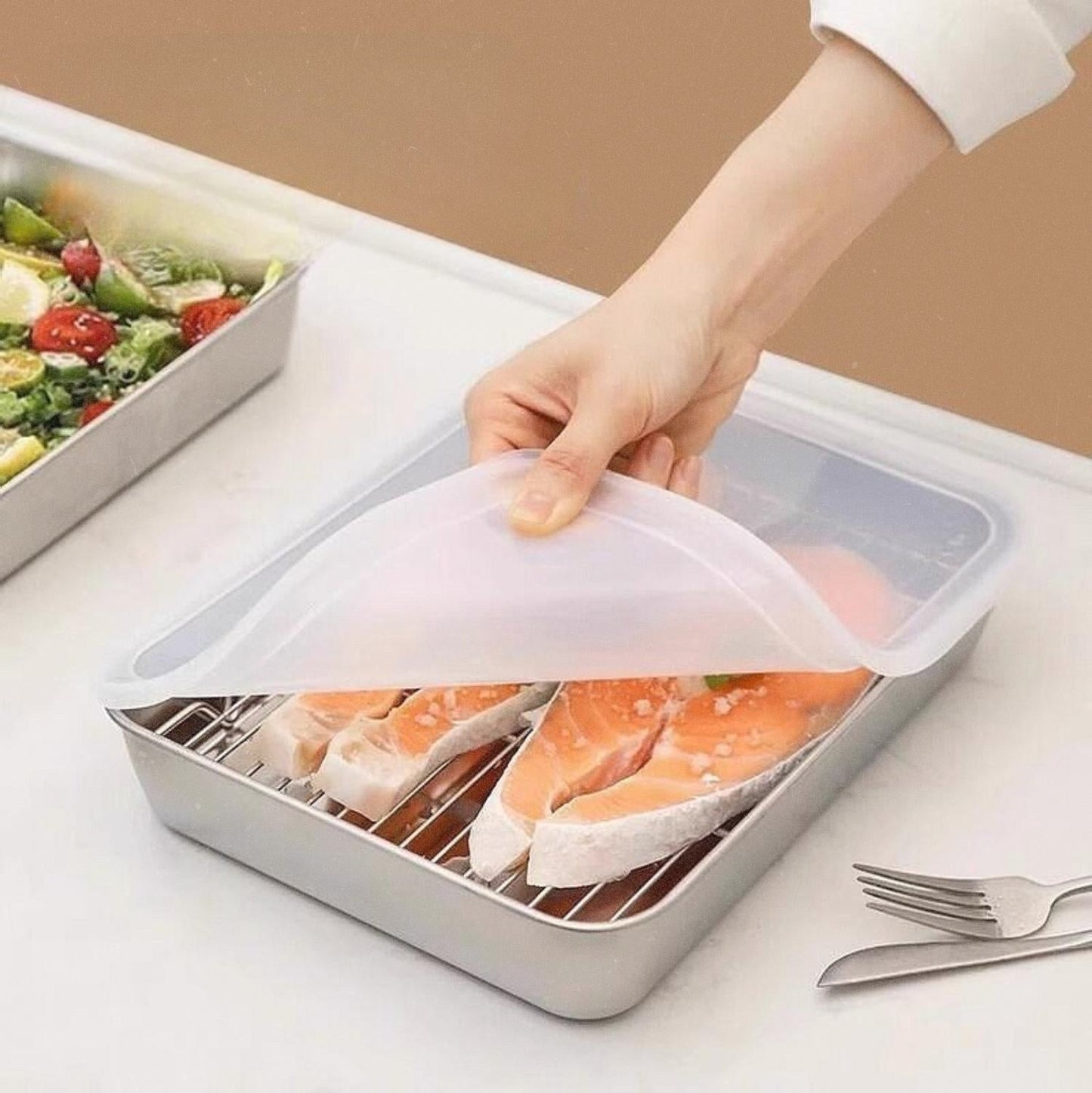 Scatole Per La Conservazione Degli Alimenti, Vassoio Rettangolare In Acciaio Inox SUS304 (25*20*5cm)