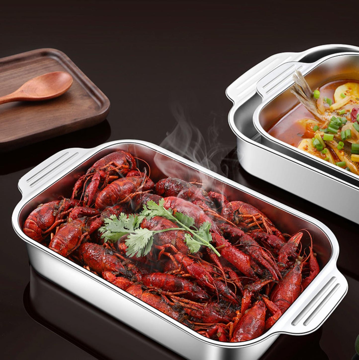 Vassoio Da Cucina In Acciaio Inossidabile SUS304 Antiaderente Con Coperchio Per l'uso Con Hot Pot, Cottura A Vapore Del Pesce, Cucinare E Conservare Alimenti