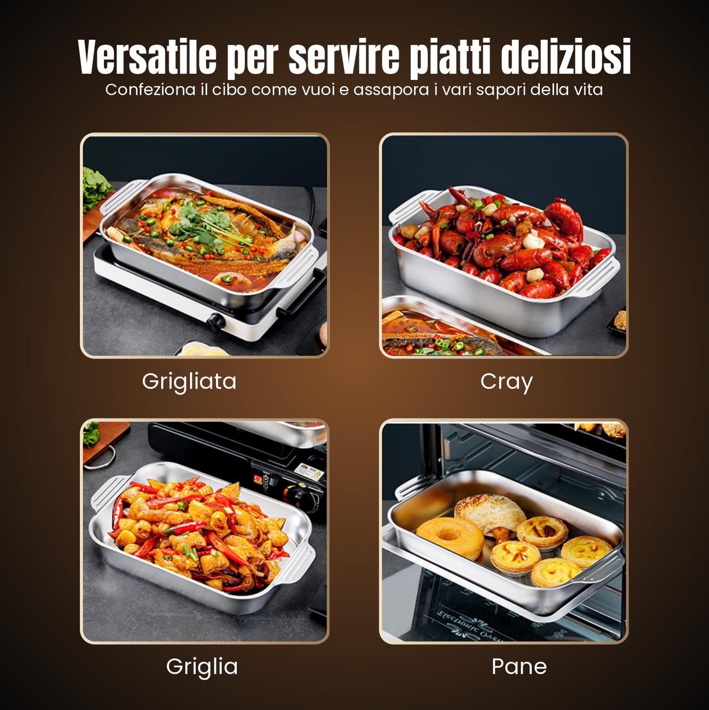 Vassoio Da Cucina In Acciaio Inossidabile SUS304 Antiaderente Con Coperchio Per l'uso Con Hot Pot, Cottura A Vapore Del Pesce, Cucinare E Conservare Alimenti