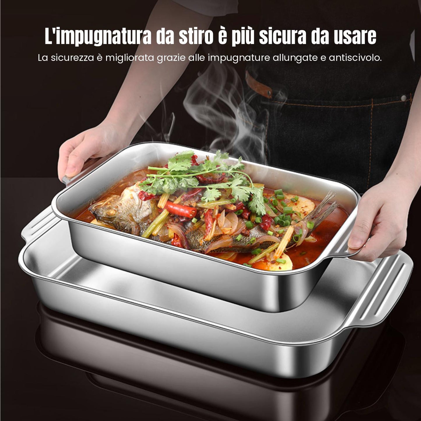Vassoio Da Cucina In Acciaio Inossidabile SUS304 Antiaderente Con Coperchio Per l'uso Con Hot Pot, Cottura A Vapore Del Pesce, Cucinare E Conservare Alimenti