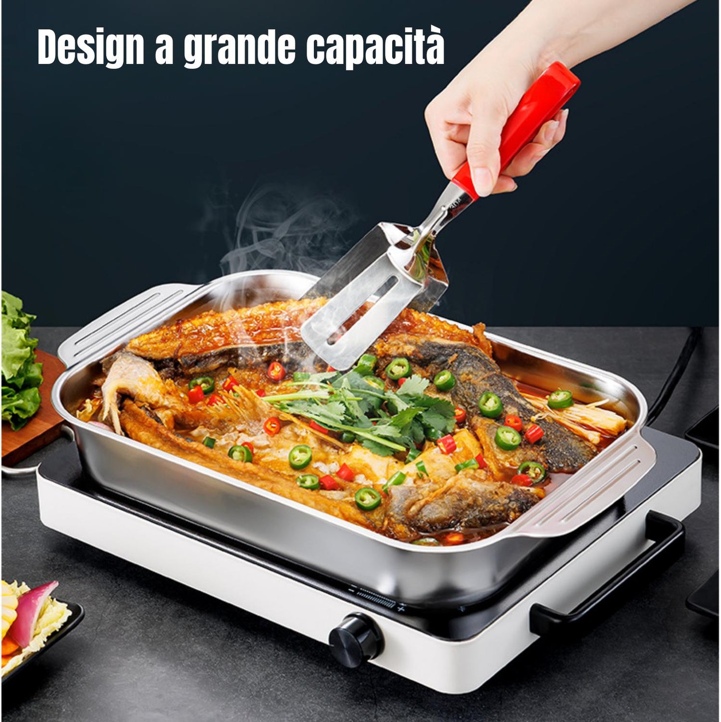 Vassoio Da Cucina In Acciaio Inossidabile SUS304 Antiaderente Con Coperchio Per l'uso Con Hot Pot, Cottura A Vapore Del Pesce, Cucinare E Conservare Alimenti