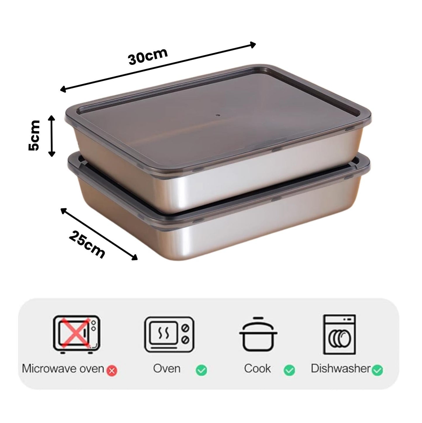 Set Di 2 Contenitori Per Alimenti Da 2500ml A Prova Di Perdite Con Coperchi, Perfetti Per Picnic, Ufficio E Vaggi (30*25*5cm)