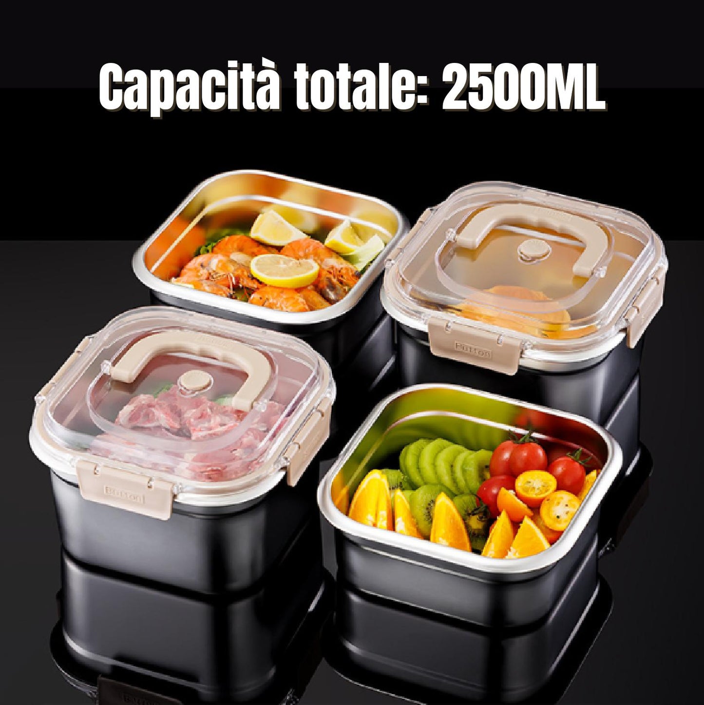 Scatola Per Il Pranzo In Acciaio Inossidabile Contenitore Per Alimenti A Prova Di Perdite 2500ml