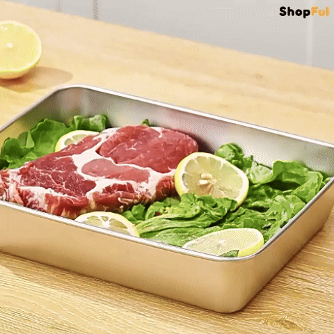 Scatole per la conservazione degli alimenti in acciaio inox SUS304 (28.5 x 22.5 x 6cm)