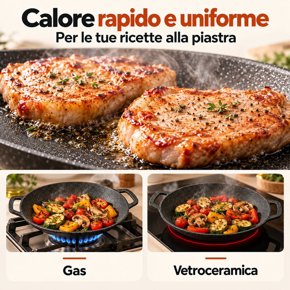 Padella multiuso antiaderente a 6 strati, compatibile con fornelli a gas, a induzione, elettrici e in vetroceramica