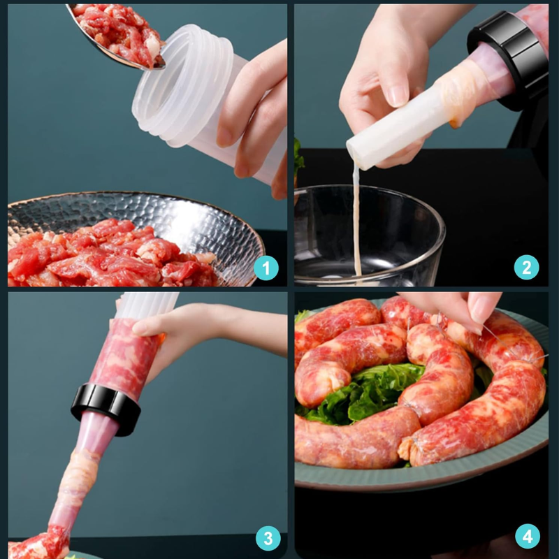 Macchina per Salsicce Manuale Portatile, con 3 Beccucci di Riempimento di Diverse Dimensioni – Insaccatrice in Materiale Alimentare per Uso Domestico (Bianco)