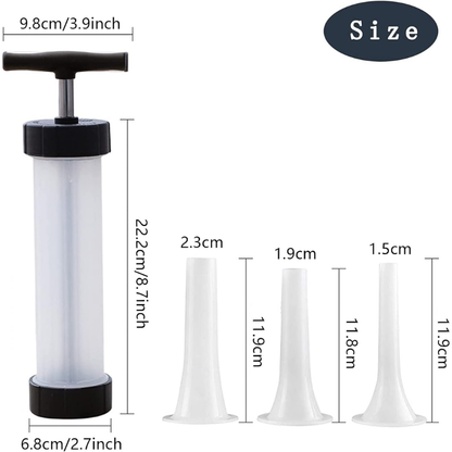 Macchina per Salsicce Manuale Portatile, con 3 Beccucci di Riempimento di Diverse Dimensioni – Insaccatrice in Materiale Alimentare per Uso Domestico (Bianco)