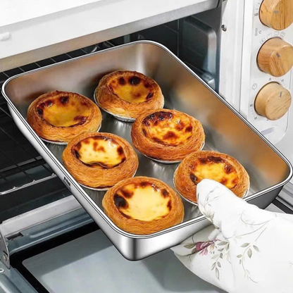 Scatola per la conservazione degli alimenti in SUS304, vassoio rettangolare in acciaio inox con coperchio in gomma, sicuro per la salute. (25 cm × 19,5 cm × 5 cm)