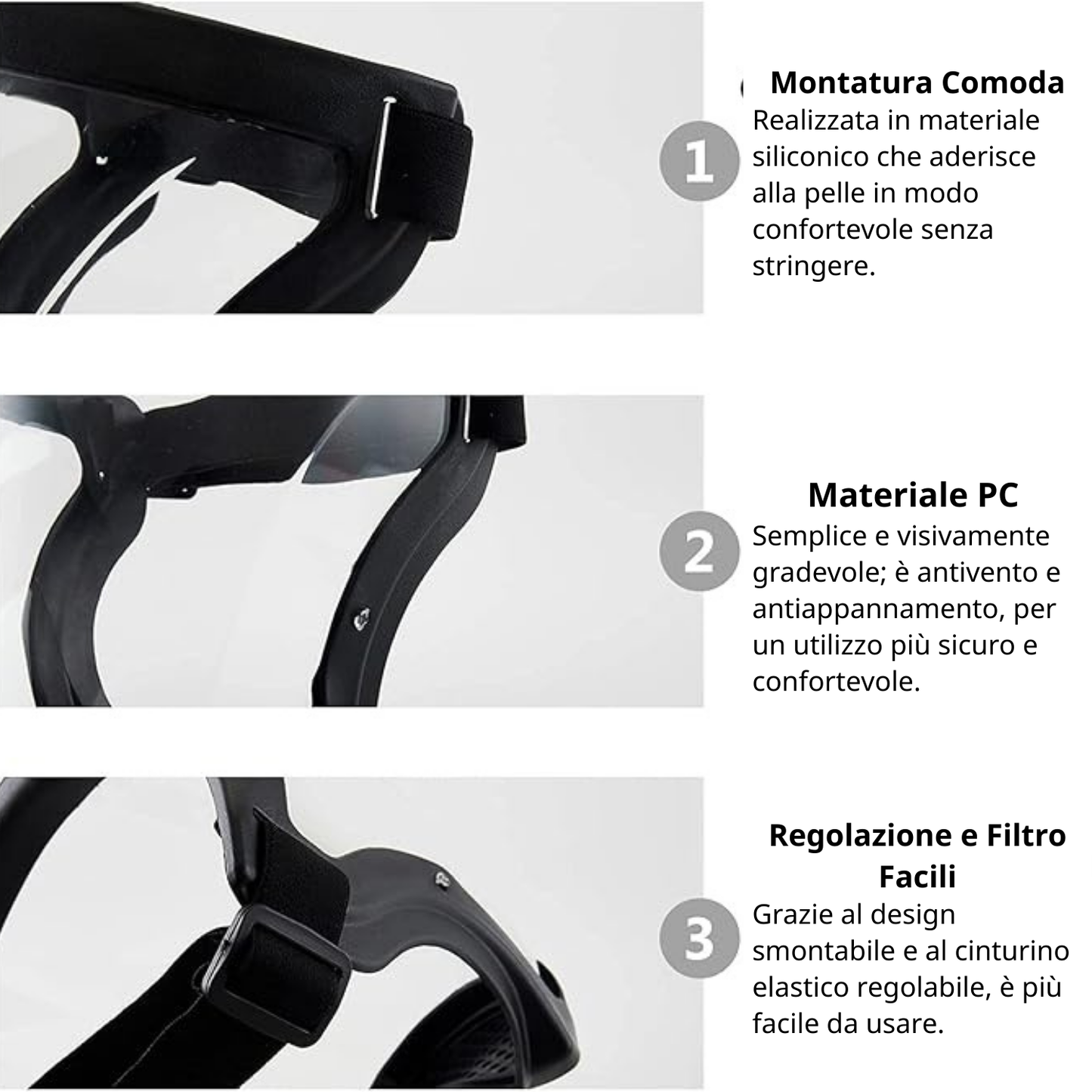 Maschera con visiera per la protezione completa di viso e occhi: Blocca efficacemente polveri sottili e agenti nocivi esterni