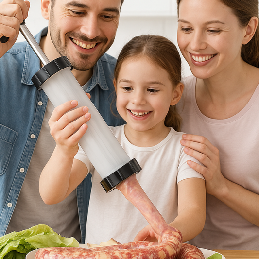 Macchina per Salsicce Manuale Portatile, con 3 Beccucci di Riempimento di Diverse Dimensioni – Insaccatrice in Materiale Alimentare per Uso Domestico (Bianco)