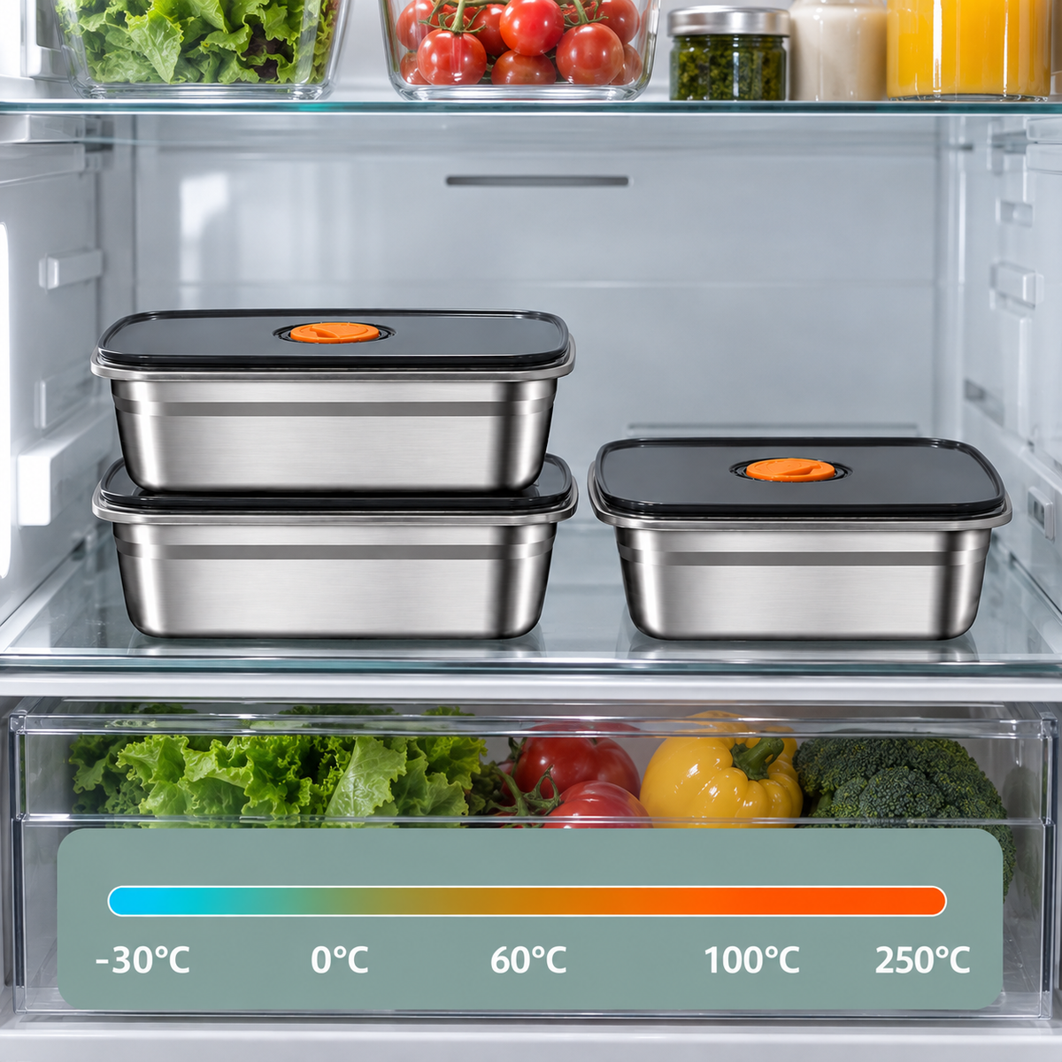 Contenitore per alimenti sottovuoto in acciaio inox antibatterico grande da 1000 ml (19 x 14 x 6cm)