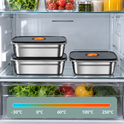 Contenitore per alimenti sottovuoto in acciaio inox antibatterico grande da 1000 ml (19 x 14 x 6cm)