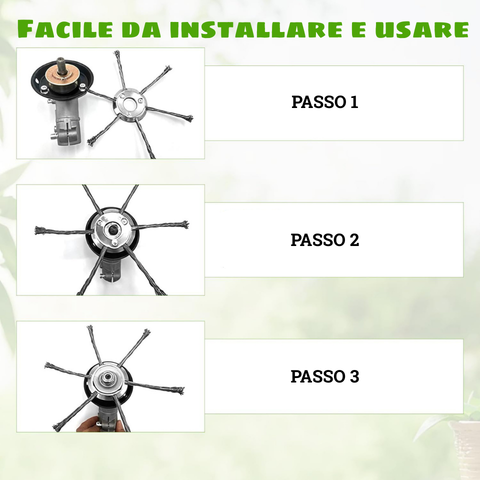 Testina per tagliaerba a 6 lame realizzata in acciaio di alta qualità: elimina ogni tipo di erbaccia