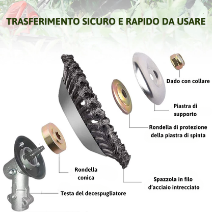 Lama da taglio per erba in filo d’acciaio super resistente a 360° (incluso kit di adattatori)