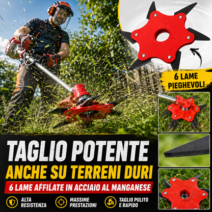Testina a 6 lame in acciaio al manganese – affilata e resistente (Accessori inclusi)