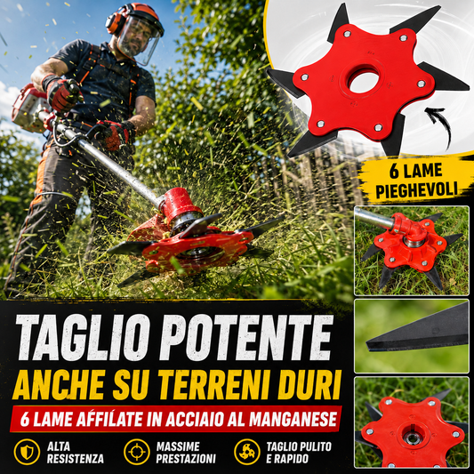 Testina a 6 lame in acciaio al manganese – affilata e resistente (Accessori inclusi)