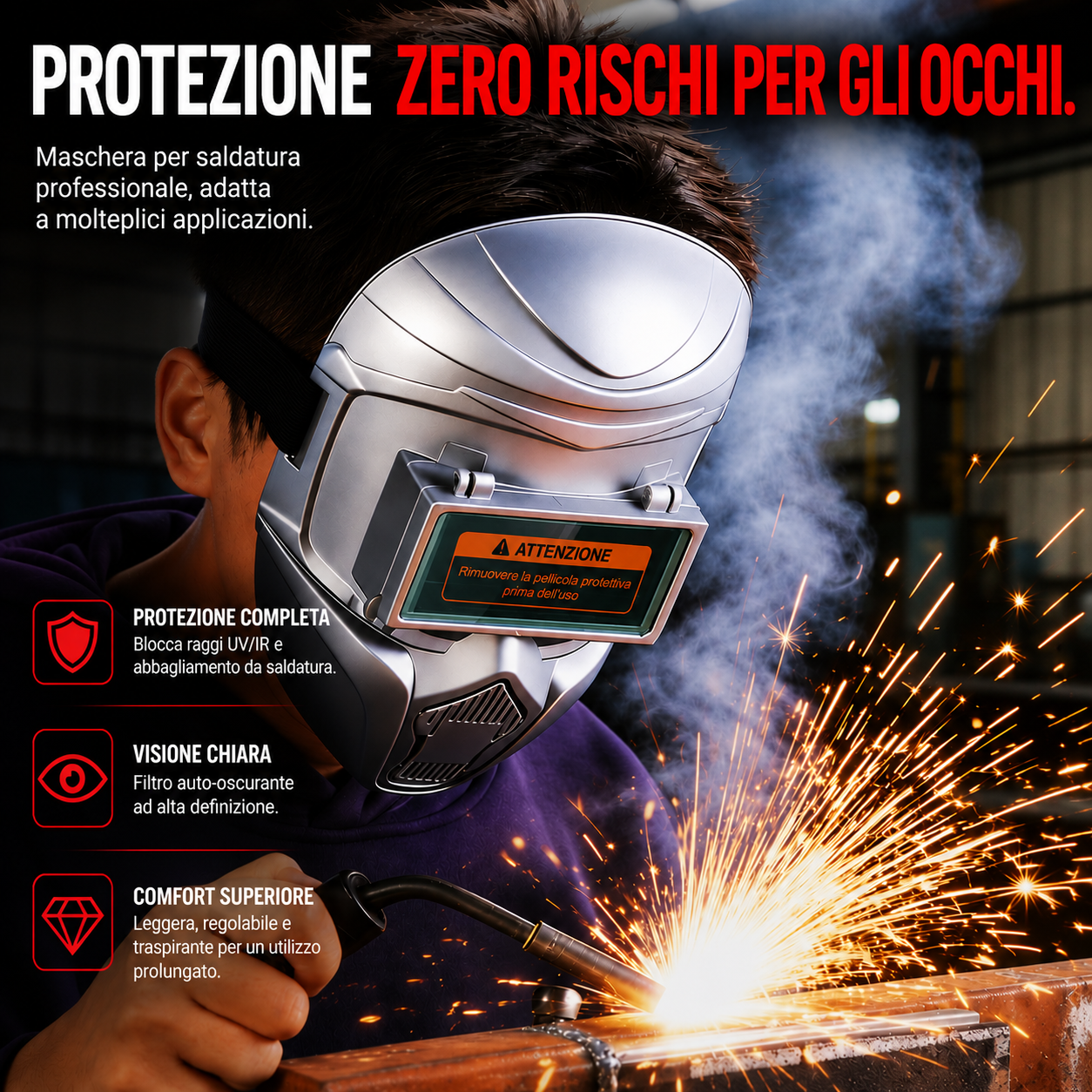 Maschera Per Saldatura Auto-Oscurante True Color Resistente A 130℃ Con Alimentazione Solare