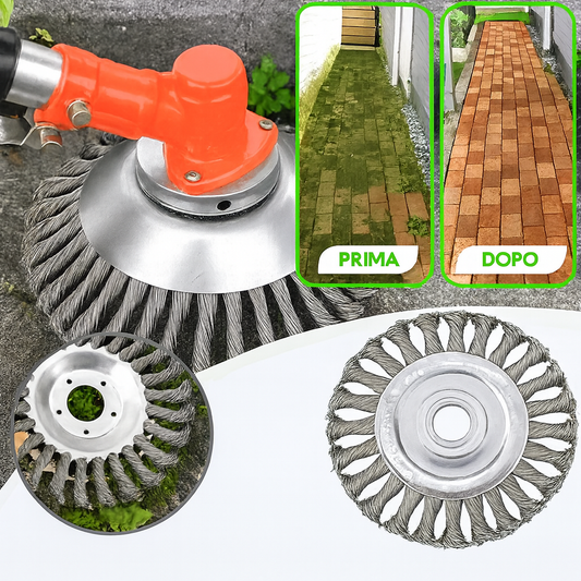 Lama da taglio per erba in filo d’acciaio super resistente a 360° (incluso kit di adattatori)