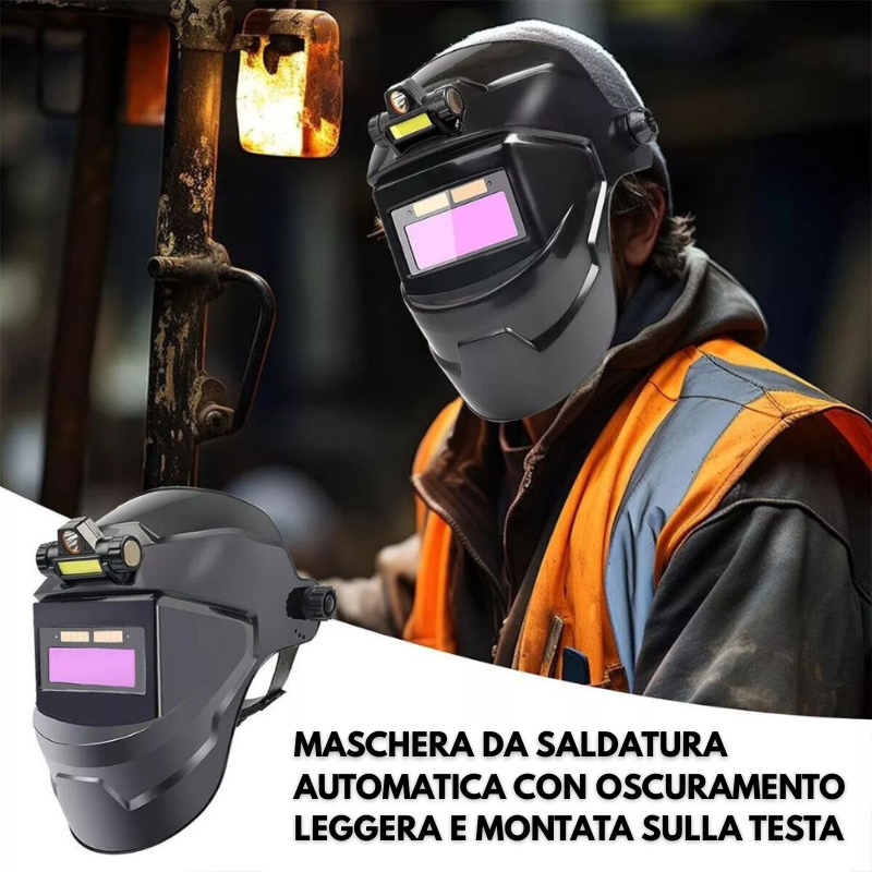 Maschera da saldatura automatica oscurante premium con luce LED, leggera da indossare, protezione totale per gli occhi