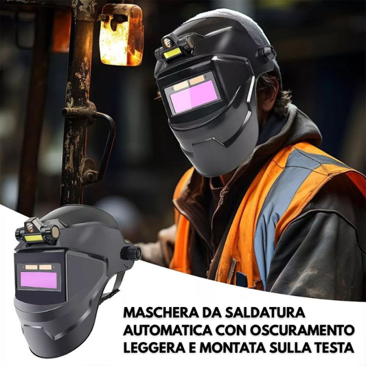 Maschera da saldatura automatica oscurante premium con luce LED, leggera da indossare, protezione totale per gli occhi