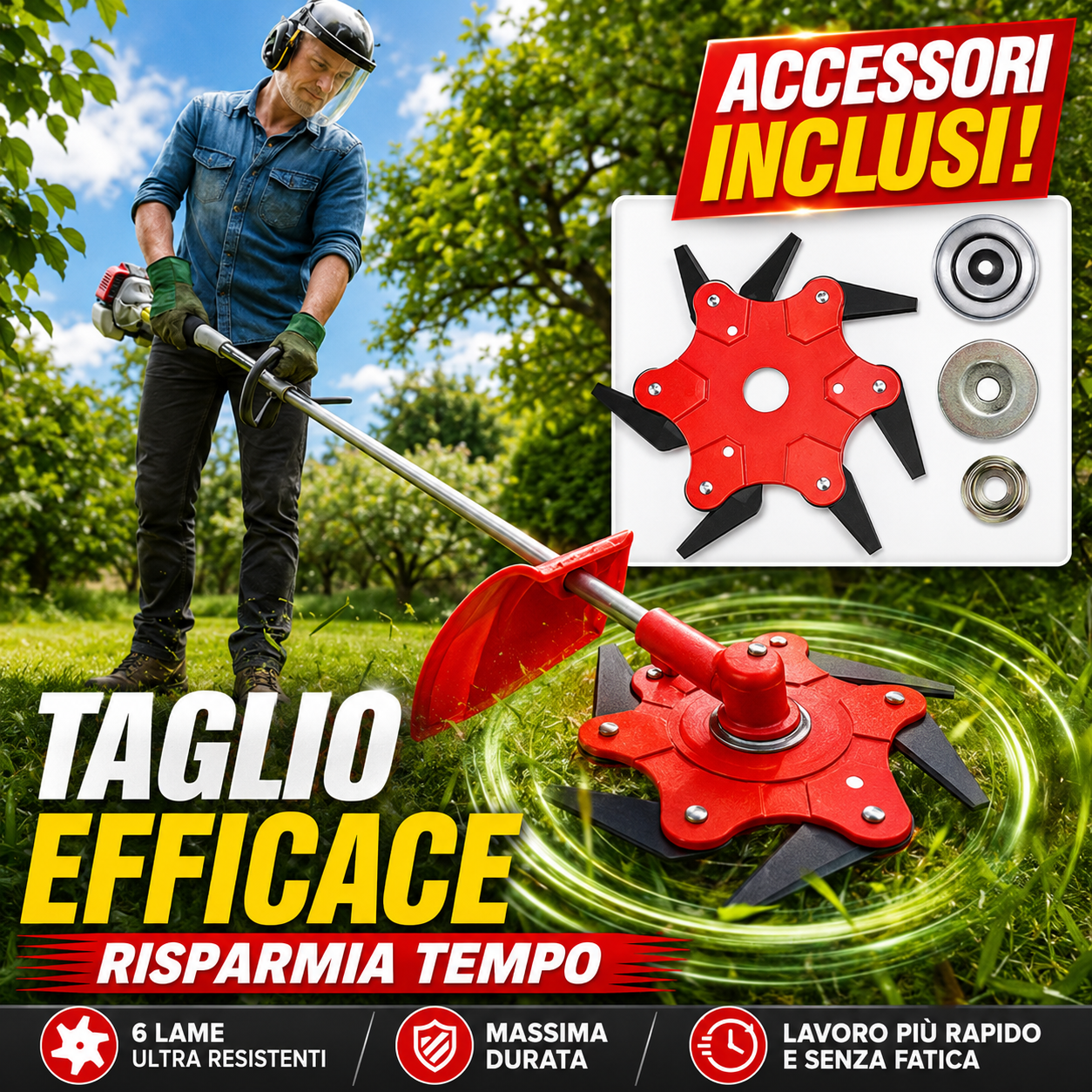 Lama Per Prato Con 6 Denti In Acciaio (Accessori Inclusi)