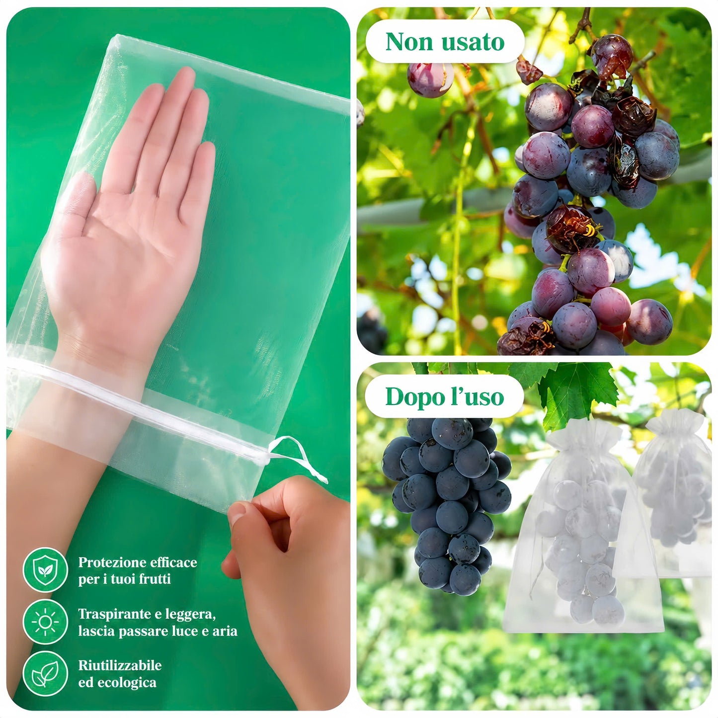 Sacchetti In Rete Traspiranti Riutilizzabili Per Proteggere Frutta E Verdura – Proteggono Da Insetti, Mosche Della Frutta E Uccelli