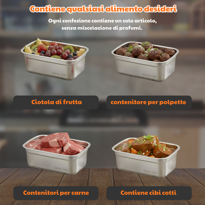 Contenitore per alimenti sottovuoto in acciaio inox antibatterico grande da 1000 ml (19 x 14 x 6cm)