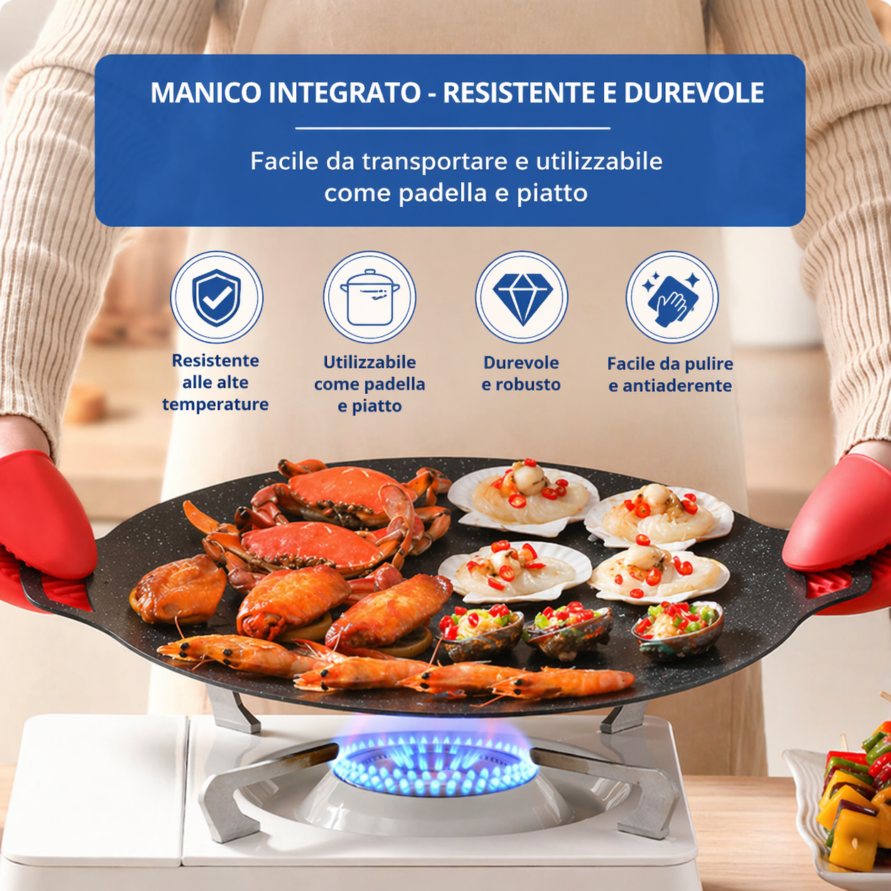 🔥 Padella antiaderente multiuso a 6 strati, utilizzabile anche su piani a induzione.