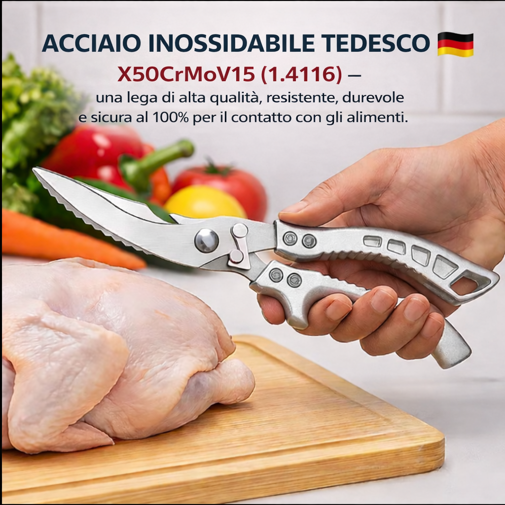 Forbici Professionali in Acciaio Inox - Ideali per Carne, Ossa, Pesce e molto altro