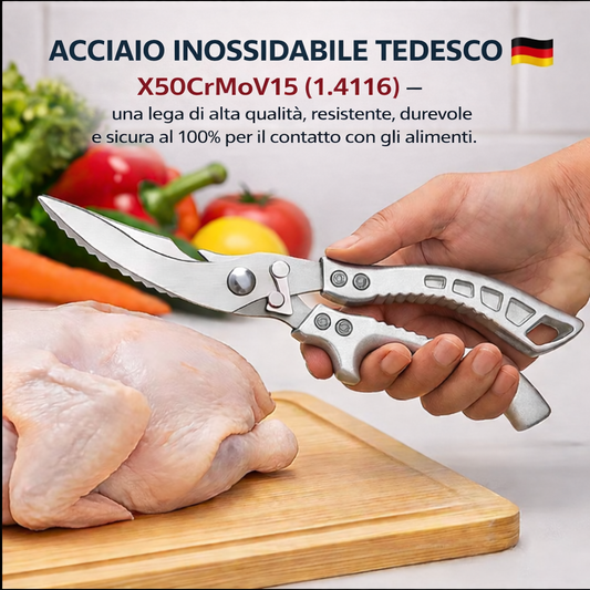 Forbici Professionali in Acciaio Inox - Ideali per Carne, Ossa, Pesce e molto altro