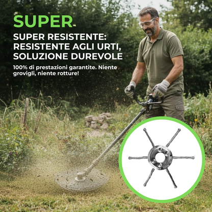 La testina del decespugliatore ha 6 bracci intrecciati in filo d’acciaio resistente.