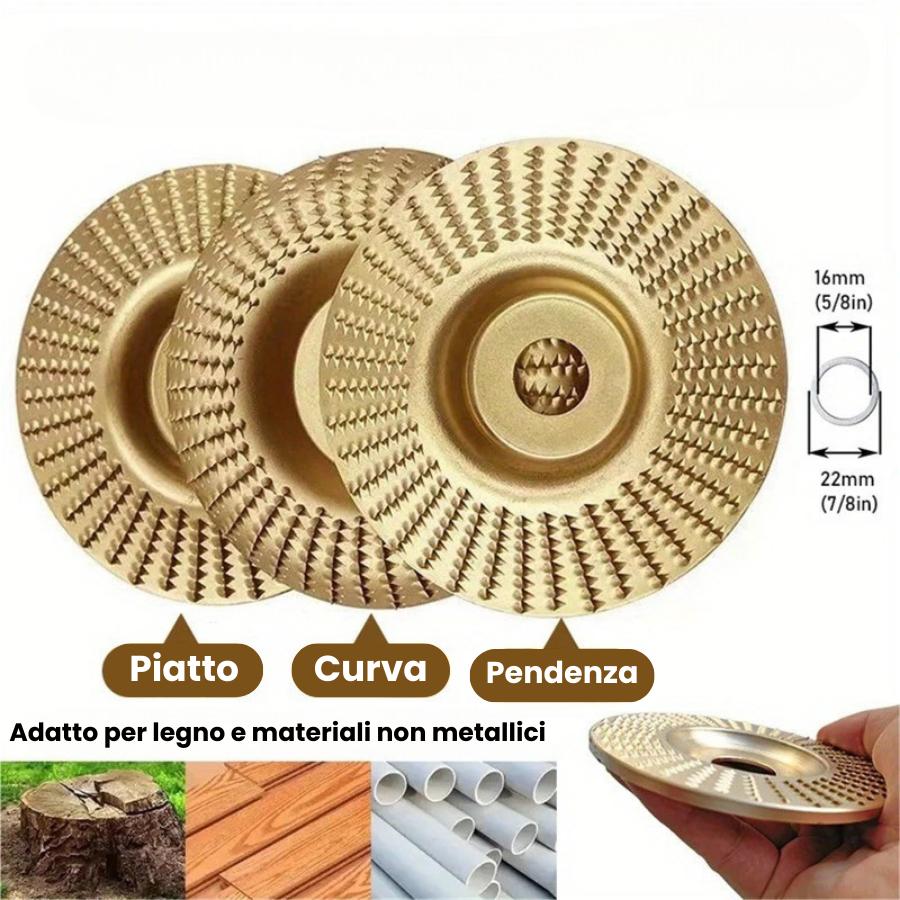 Set Da 3 Dischi Da Smerigliatura In Acciaio Al Carbonio Per Legno (Piatto - Curvo - Inclinato)