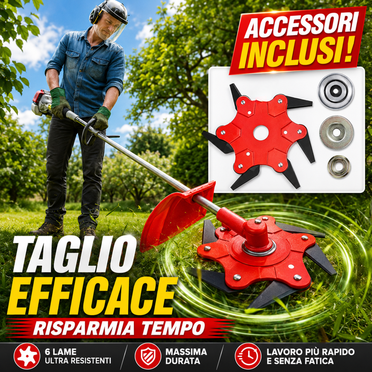 Lama Per Prato Con 6 Denti In Acciaio (Accessori Inclusi)
