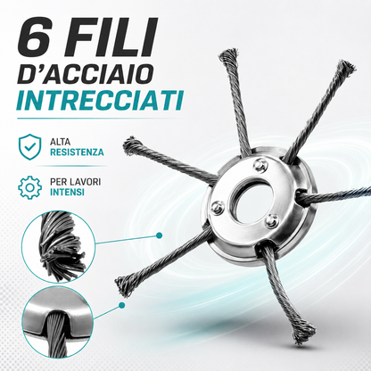 Testina Tagliaerba a 6 Bracci in Acciaio Intrecciato, Resistente e Potente contro le Erbacce Ostinate