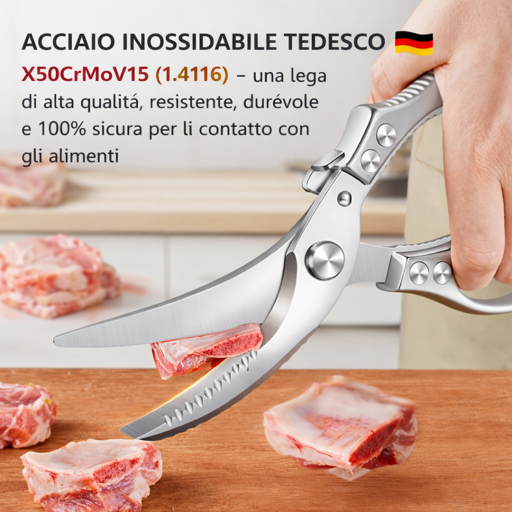 Forbici Professionali in Acciaio Inox - Ideali per Carne, Ossa, Pesce e molto altro