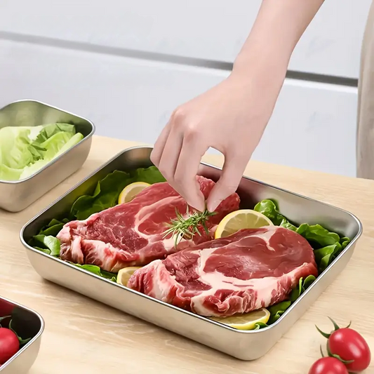 Vassoio in acciaio inossidabile 304 – Soluzione sicura e pratica per conservare gli alimenti (25x20x6 cm)