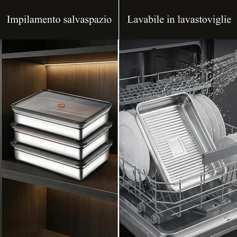 Contenitore ermetico per alimenti in acciaio inox 304 – formato grande (22×15×6 cm)
