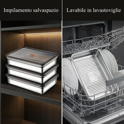Contenitore ermetico per alimenti in acciaio inox 304 – formato grande (22×15×6 cm)