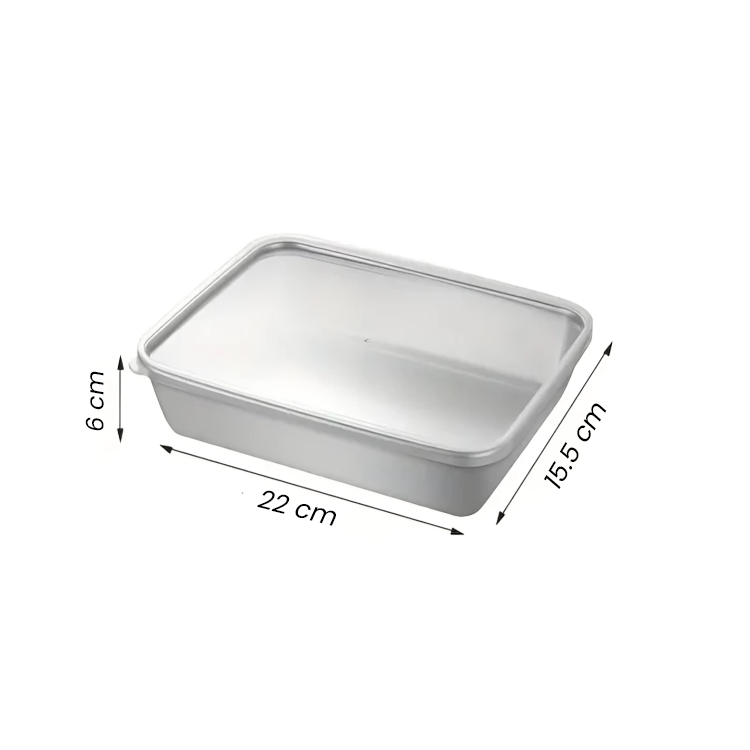 Contenitori per alimenti SUS304, vassoi rettangolari in acciaio inox con coperchi in gomma  (22 x 15,5 x 6 cm)