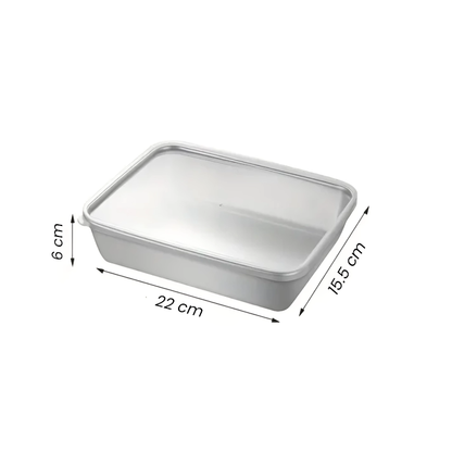 Contenitori per alimenti SUS304, vassoi rettangolari in acciaio inox con coperchi in gomma  (22 x 15,5 x 6 cm)