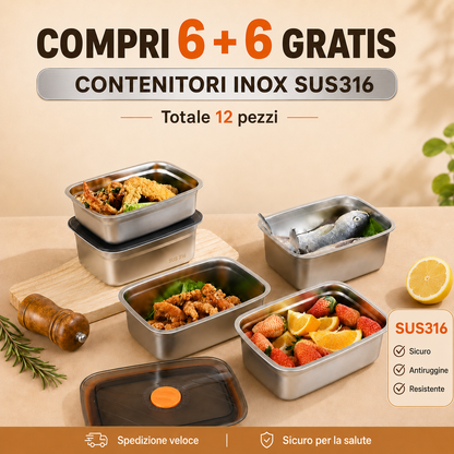 Scatola per alimenti sottovuoto antibatterica in acciaio inox 316 (19x14x6cm)