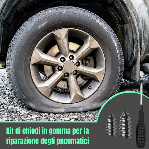 Kit 40 Chiodi in Gomma per Pneumatici Tubeless (con Cacciavite) — Riparazione Rapida Senza Smontare la Ruota