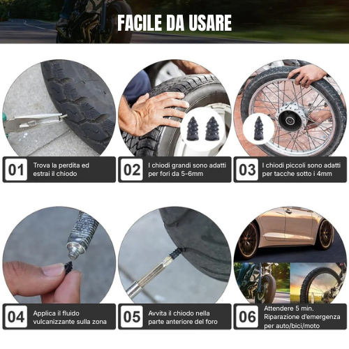Kit 40 Chiodi in Gomma per Pneumatici Tubeless (con Cacciavite) — Riparazione Rapida Senza Smontare la Ruota