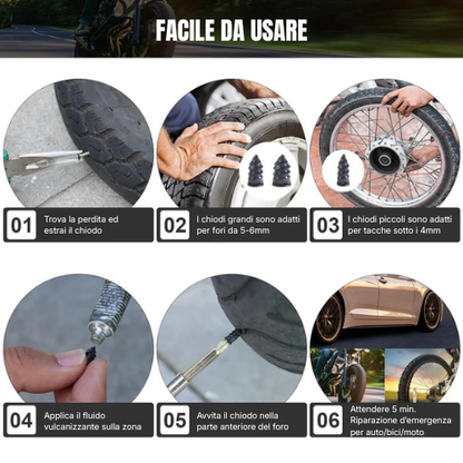 Kit 40 Chiodi in Gomma per Pneumatici Tubeless (con Cacciavite) — Riparazione Rapida Senza Smontare la Ruota